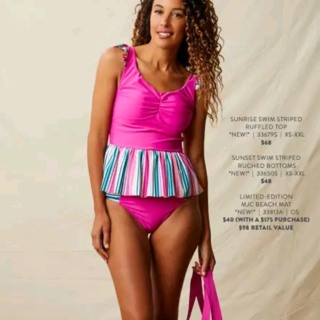 Nwt Matilda Jane Women's Medium Swimsuit Sunrise Sunset Top & Bottoms Pink